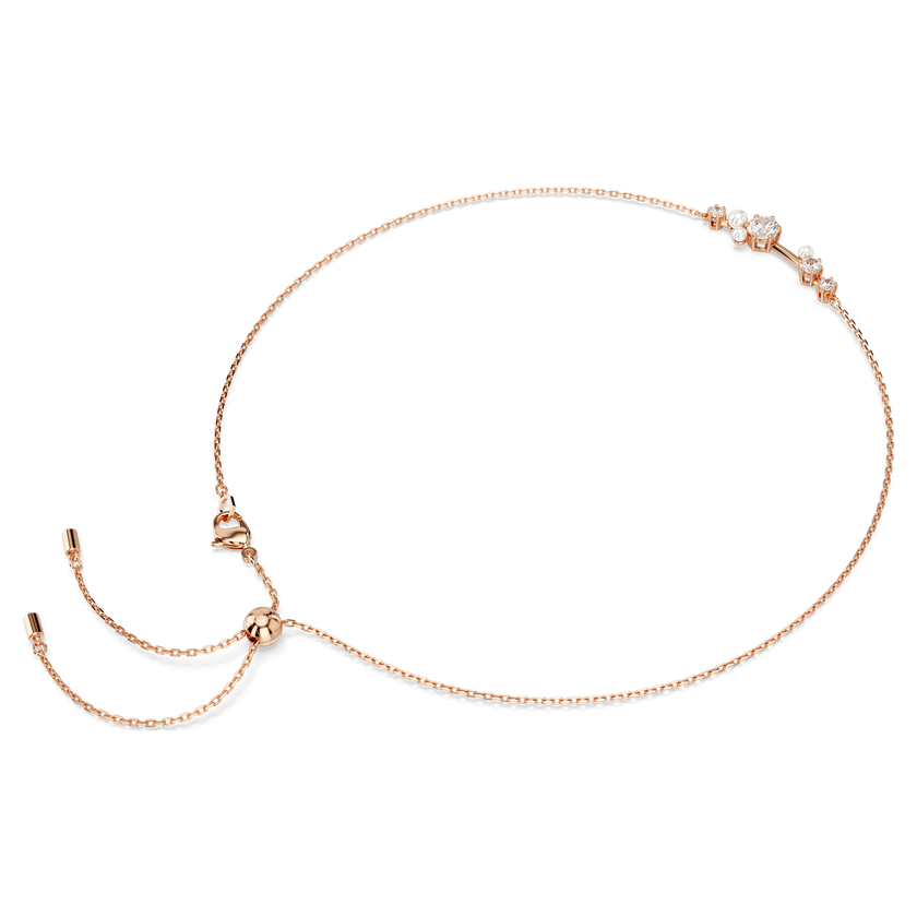 swarovski constella necklace  crystal pearl  round cuts  white  rose gold tone plated