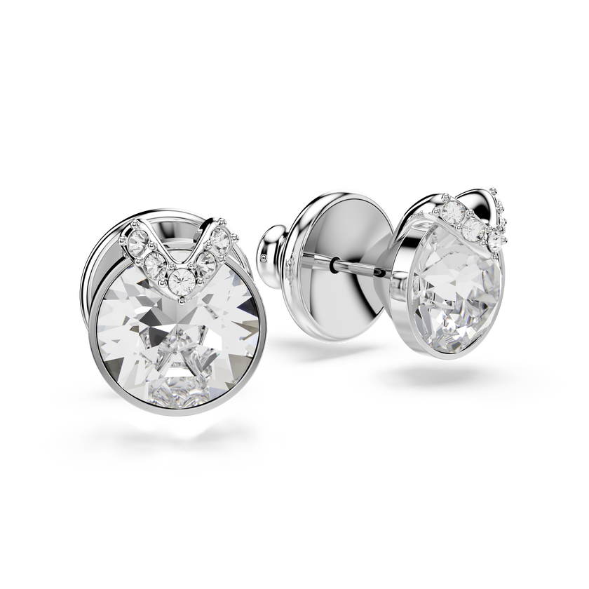 swarovski bella v stud earrings  round cut  pav   white  rhodium plated