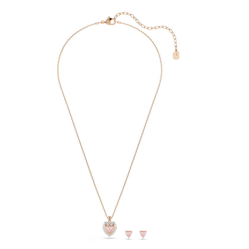 swarovski one set  heart cut  pav   heart  pink  mixed metal finish