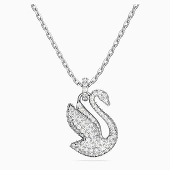 Swarovski Iconic Swan pendant, Swan, Small, White, Rhodium plated