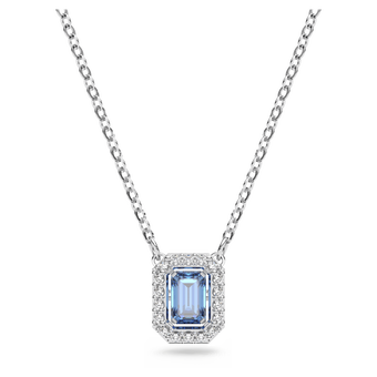 swarovski una necklace  octagon cut  blue  rhodium plated