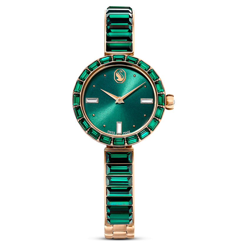 swarovski matrix bangle watch  swiss made  crystal bracelet  green  champagne gold tone finish