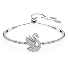 Swarovski Iconic Swan bangle, Swan, White, Rhodium plated