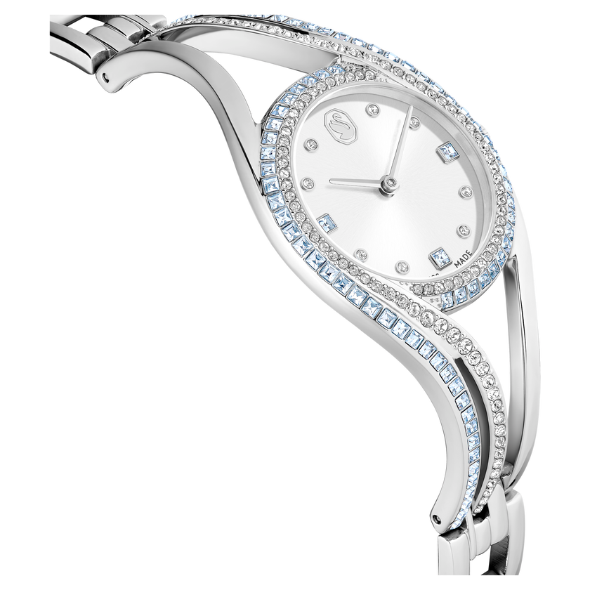 swarovski hyperbola bangle watch  swiss made  metal bracelet  blue  stainless steel