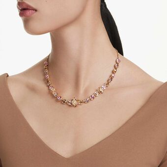 swarovski idyllia necklace  mixed cuts  flower  multicolored  gold tone plated