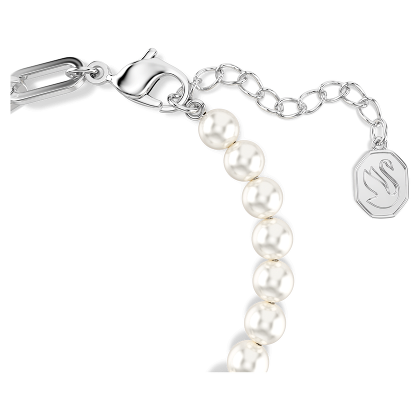 swarovski swan bracelet  crystal pearl  swan  black  rhodium plated