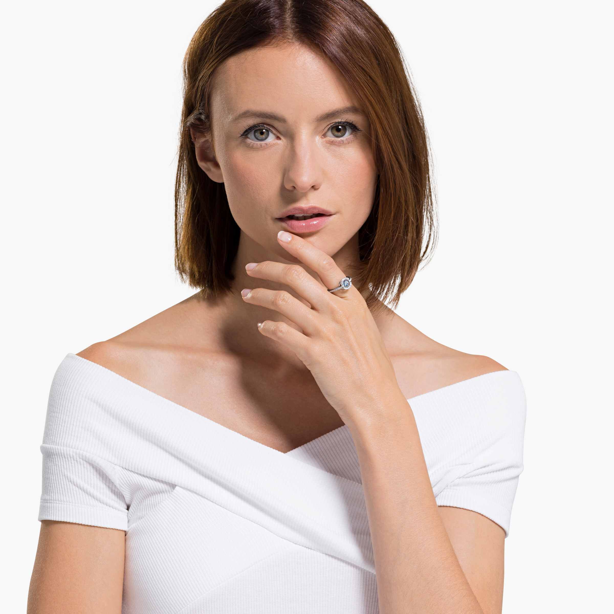 swarovski sparkling dance round ring  aqua  rhodium plated