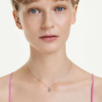 swarovski luckily pendant  pav   eye  blue  rose gold tone plated