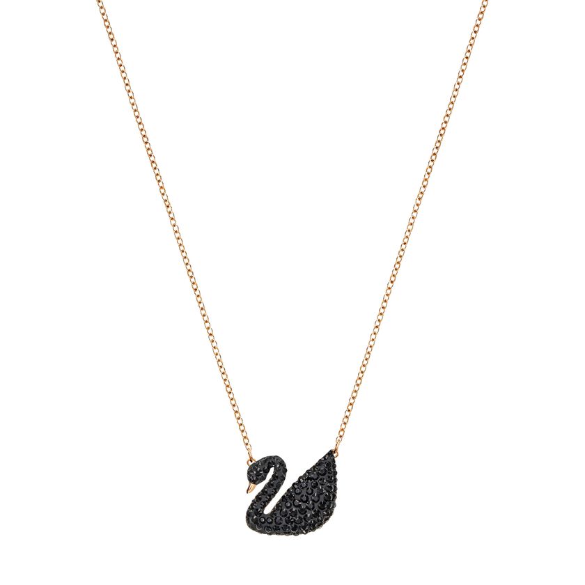 Iconic Swan Pendant, Black, Rose Gold Plated
