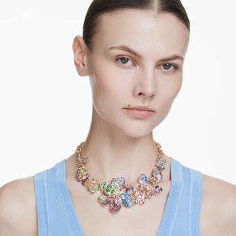swarovski idyllia necklace  mixed cuts  pav   flower  multicolored  gold tone plated