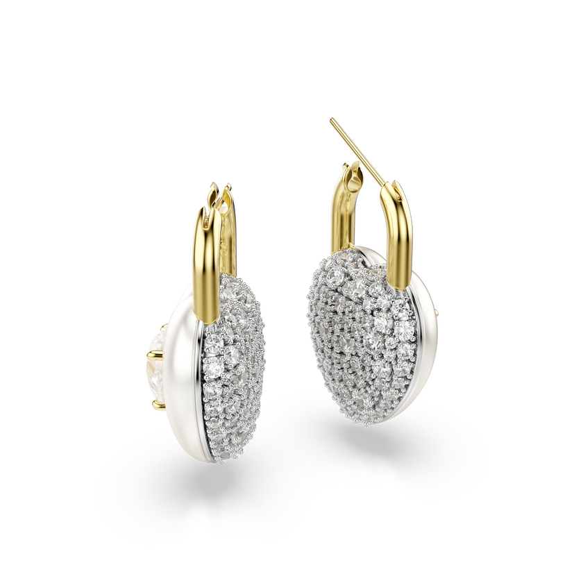 swarovski idyllia drop earrings  mixed cuts  heart  white  gold tone plated