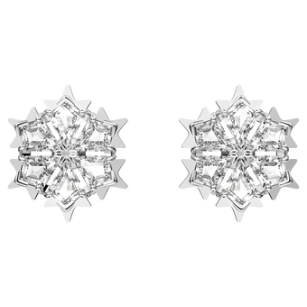 swarovski magic stud earrings  snowflake  white  rhodium plated