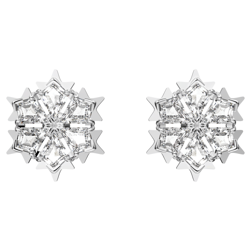 swarovski magic stud earrings  snowflake  white  rhodium plated