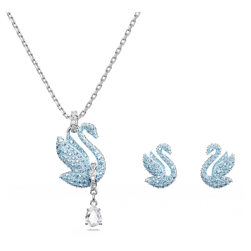 swarovski swan set  swan  blue  rhodium plated