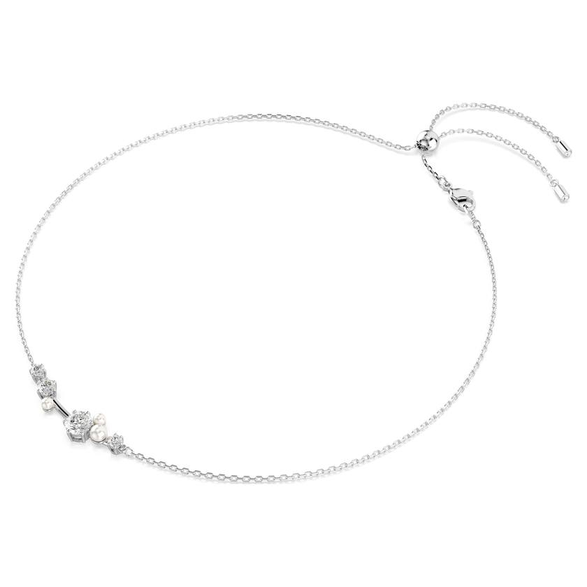 swarovski constella necklace  crystal pearl  round cuts  white  rhodium plated