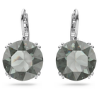 Millenia earrings, Round cut crystal, Black, Rhodium plated