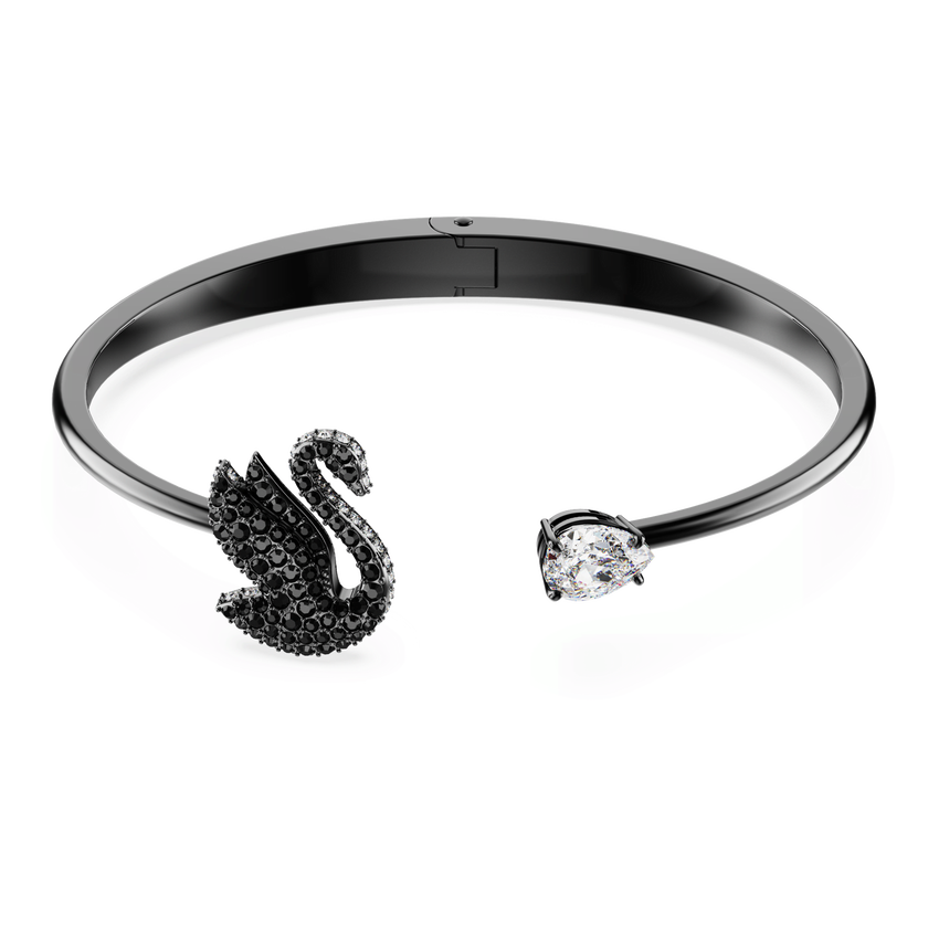 swarovski swan bangle  swan  black  ruthenium plated