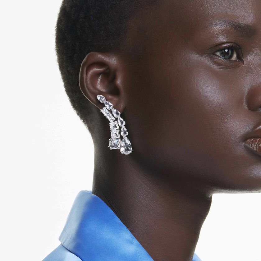 Buy Swarovski Matrix drop earrings, Mixed cuts, White, Rhodium plated