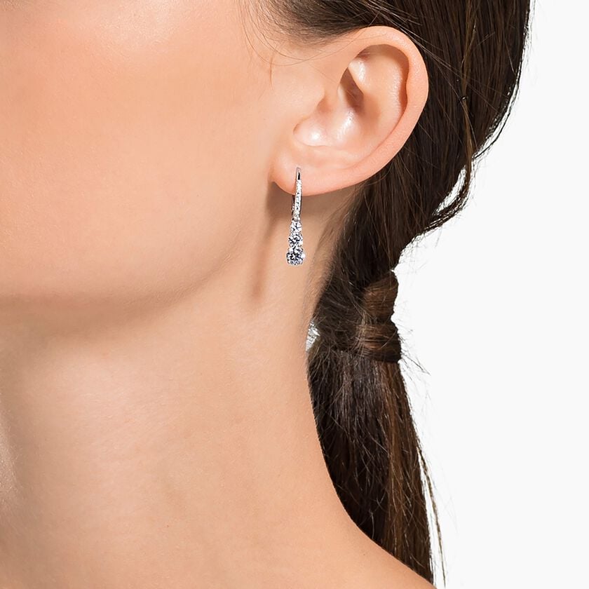 swarovski stilla attract hoop earrings  round cut  white  rhodium plated