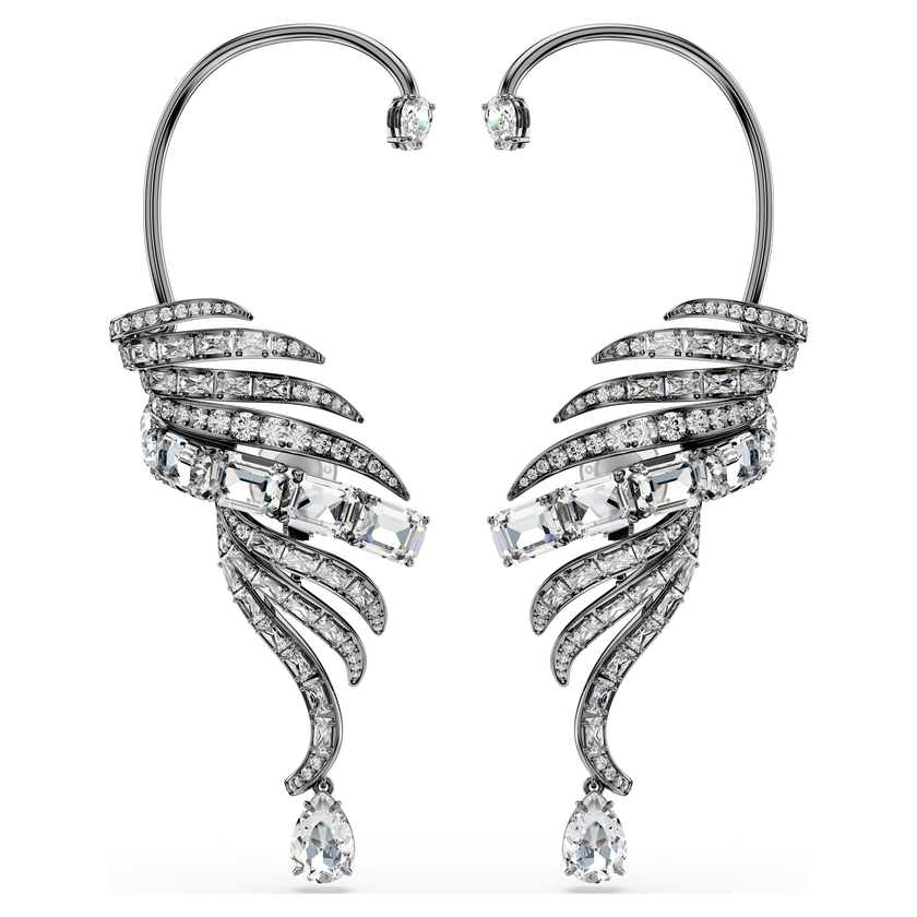 swarovski the vienna collection ear cuffs  feather  large  white  ruthenium plated