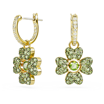 swarovski idyllia drop earrings  clover  green  gold tone plated