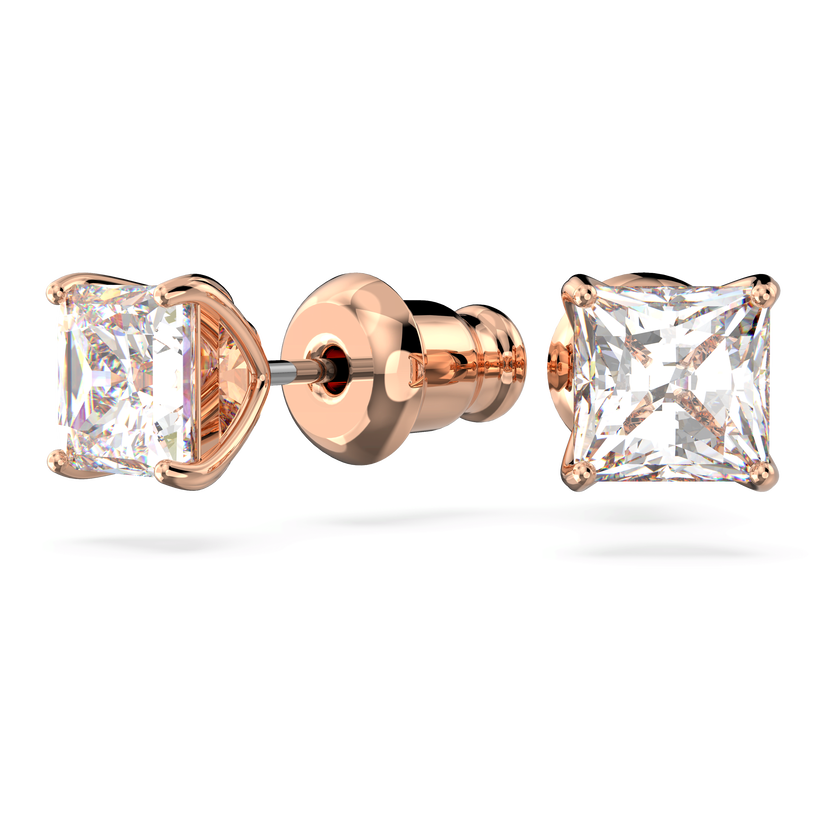 swarovski attract stud earrings  square cut  small  white  rose gold tone plated