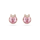 swarovski bella v stud earrings  round cut  pav   pink  18k rose gold finish