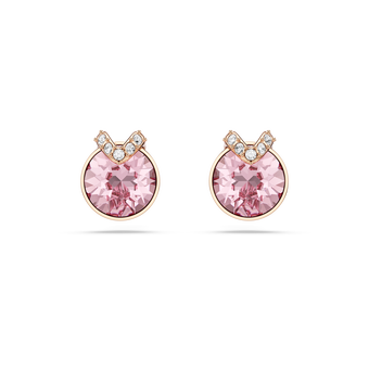 swarovski bella stud earrings  round cut  pav   pink  rose gold tone plated
