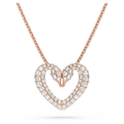 Una pendant, Heart, Small, White, Rose-gold tone plated