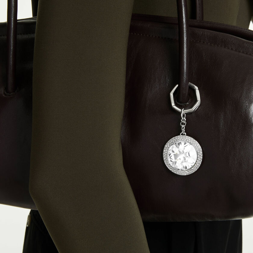 swarovski bag charm  round cut  white  rhodium plated
