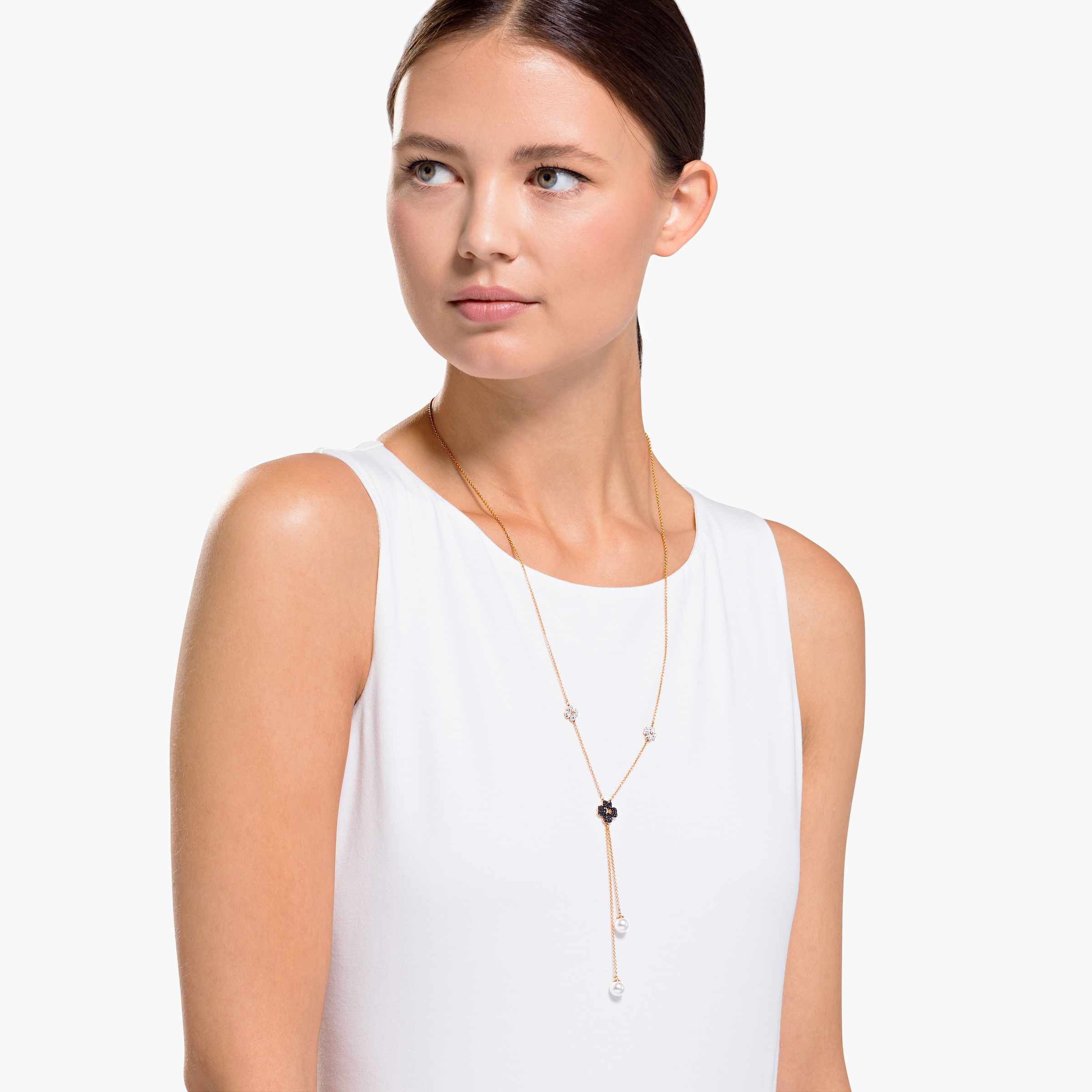 Buy Swarovski Latisha Y necklace, Flower, Black, Rose gold-tone plated