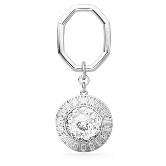 swarovski key ring  round cut  white  rhodium plated