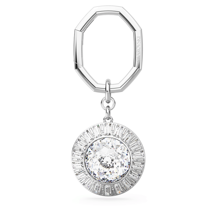 swarovski key ring  round cut  white  rhodium plated