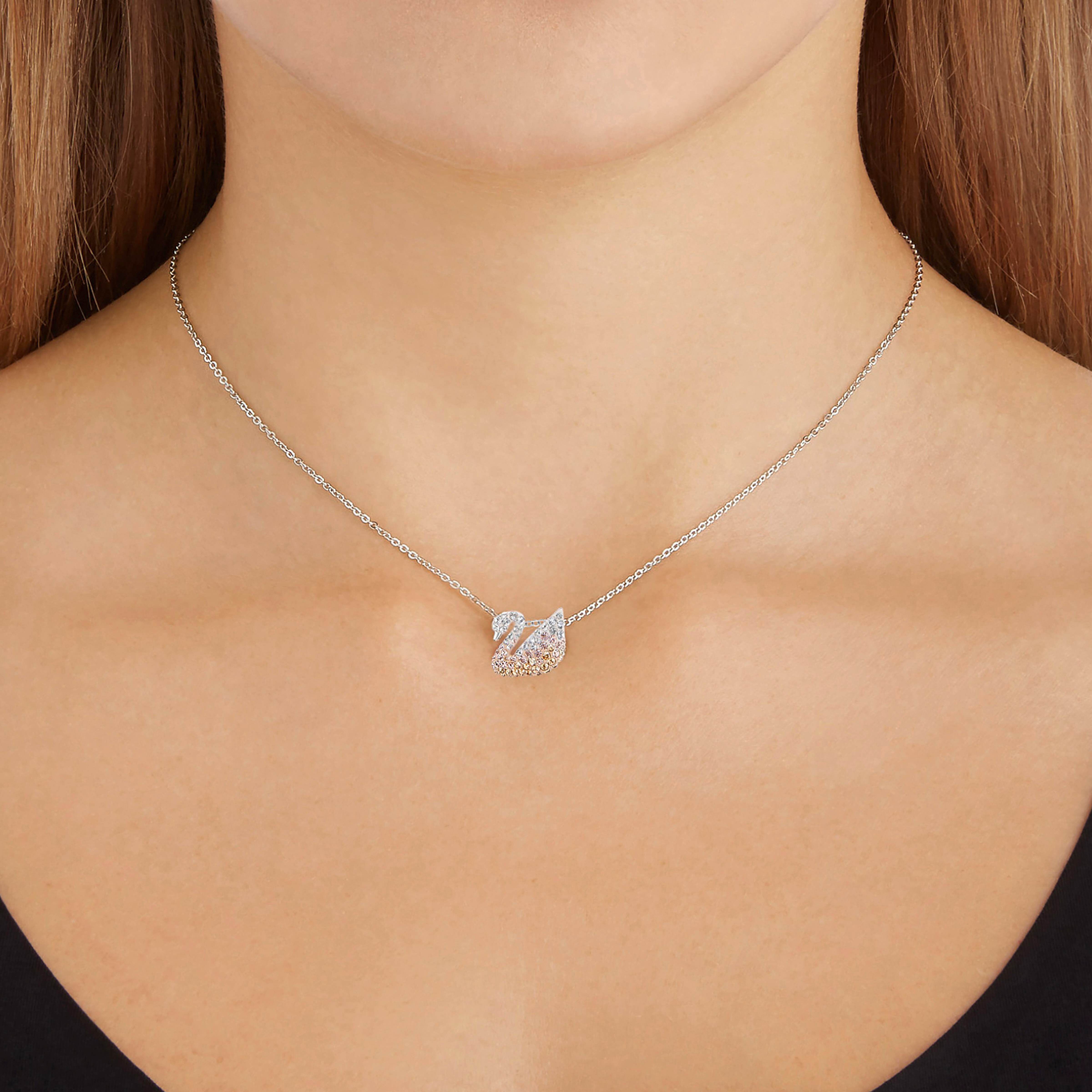swarovski iconic swan pendant  small  multi coloured  rhodium plated