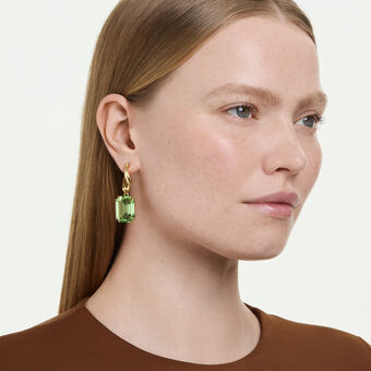 swarovski millenia drop earrings  octagon cut  green  18k gold finish