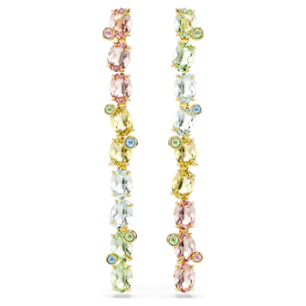 swarovski gema drop earrings  asymmetrical design  mixed cuts  multicolored  gold tone plated