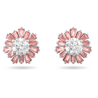 swarovski sunshine stud earrings  mixed cuts  sun  pink  rhodium plated