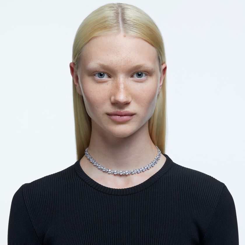 swarovski matrix necklace  pear cut  white  rhodium plated