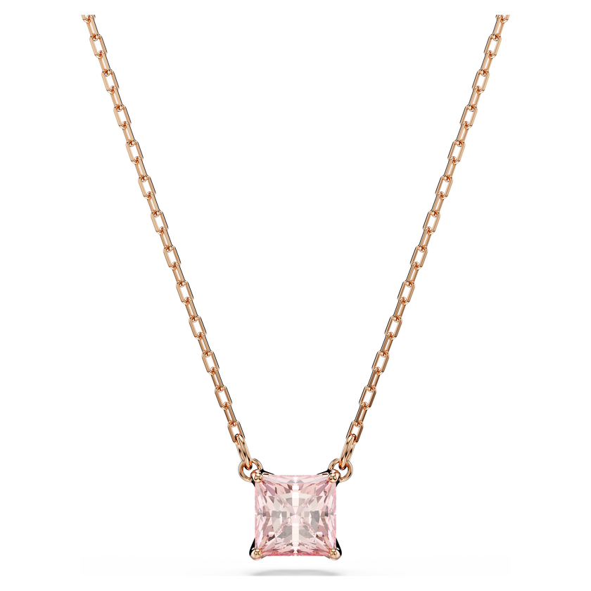 swarovski stilla pendant  square cut  pink  18k rose gold finish