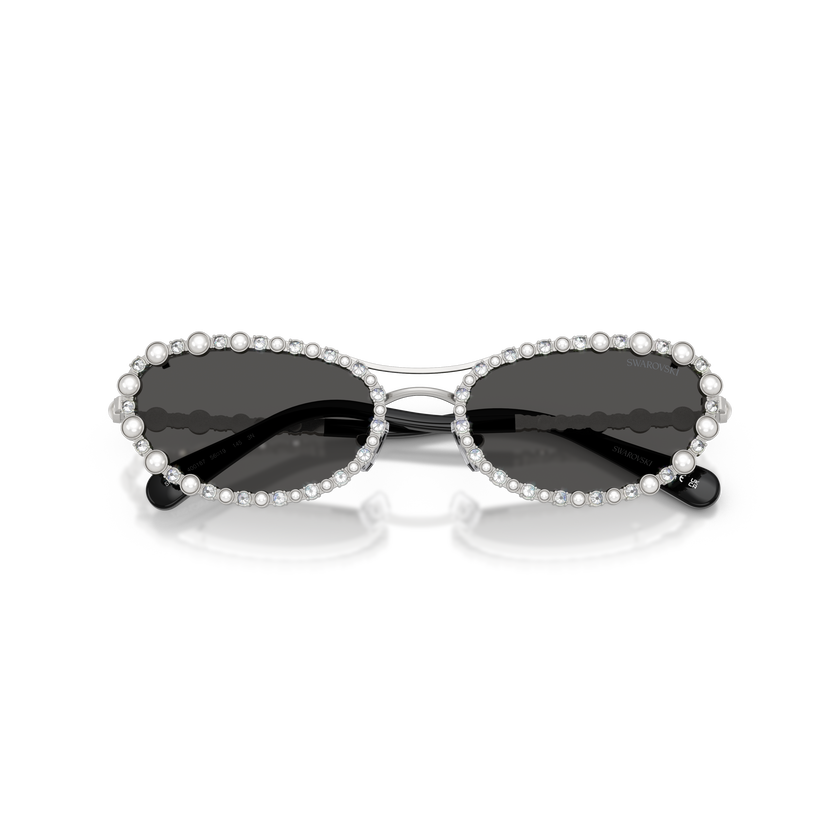 swarovski sunglasses  oval shape  2 in 1 clip on  sk7044  silver tone