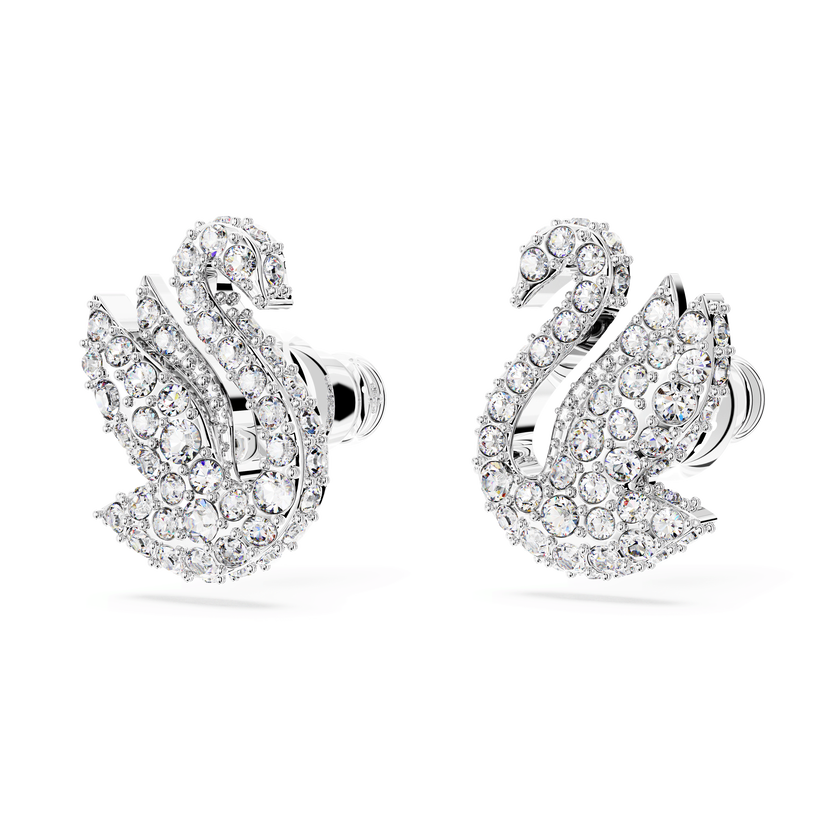 swarovski swan stud earrings  swan  white  rhodium plated