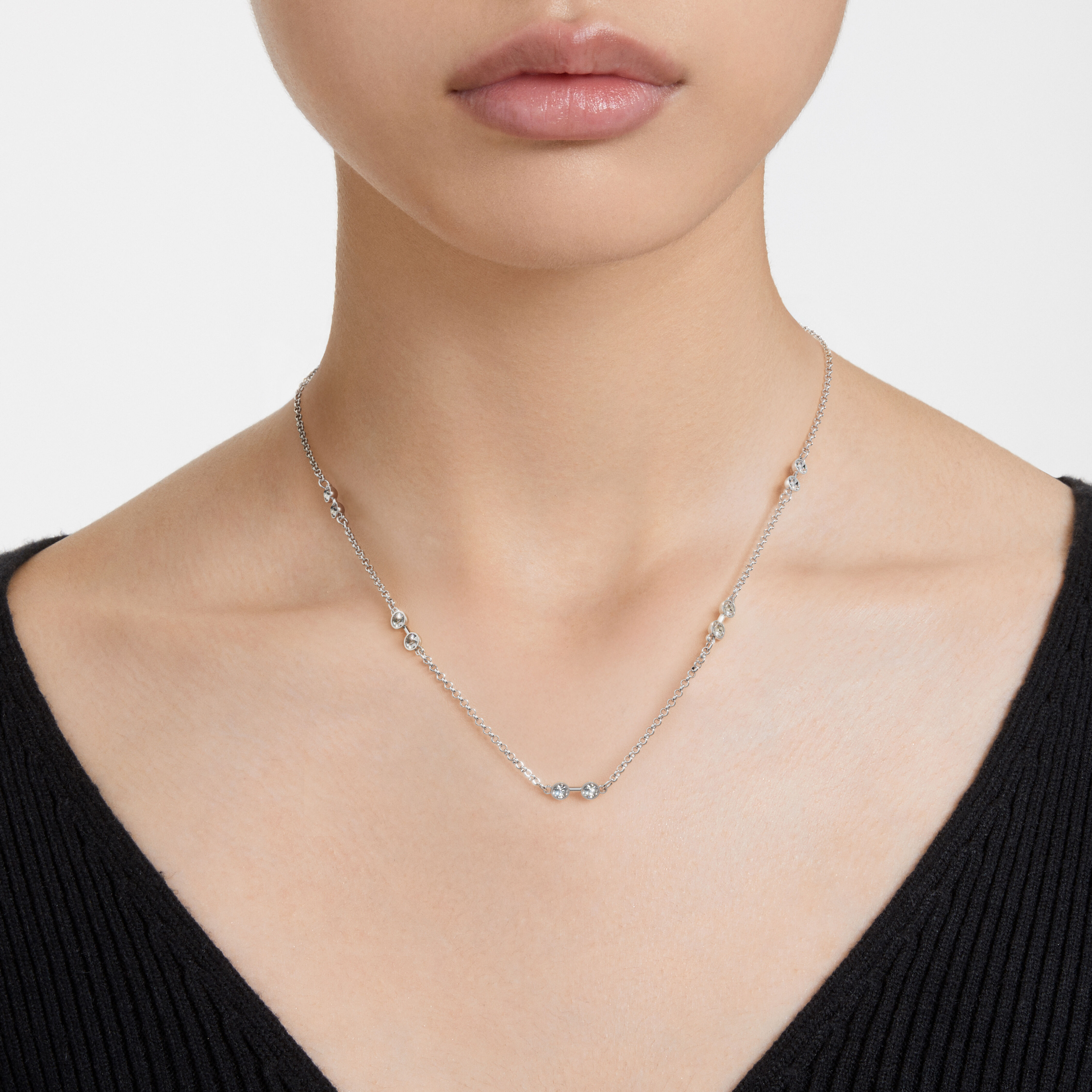 swarovski remix necklace  round cut  white  rhodium plated