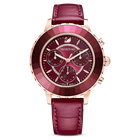 Octea Lux Chrono Watch, Leather strap, Red, Rose-gold tone PVD