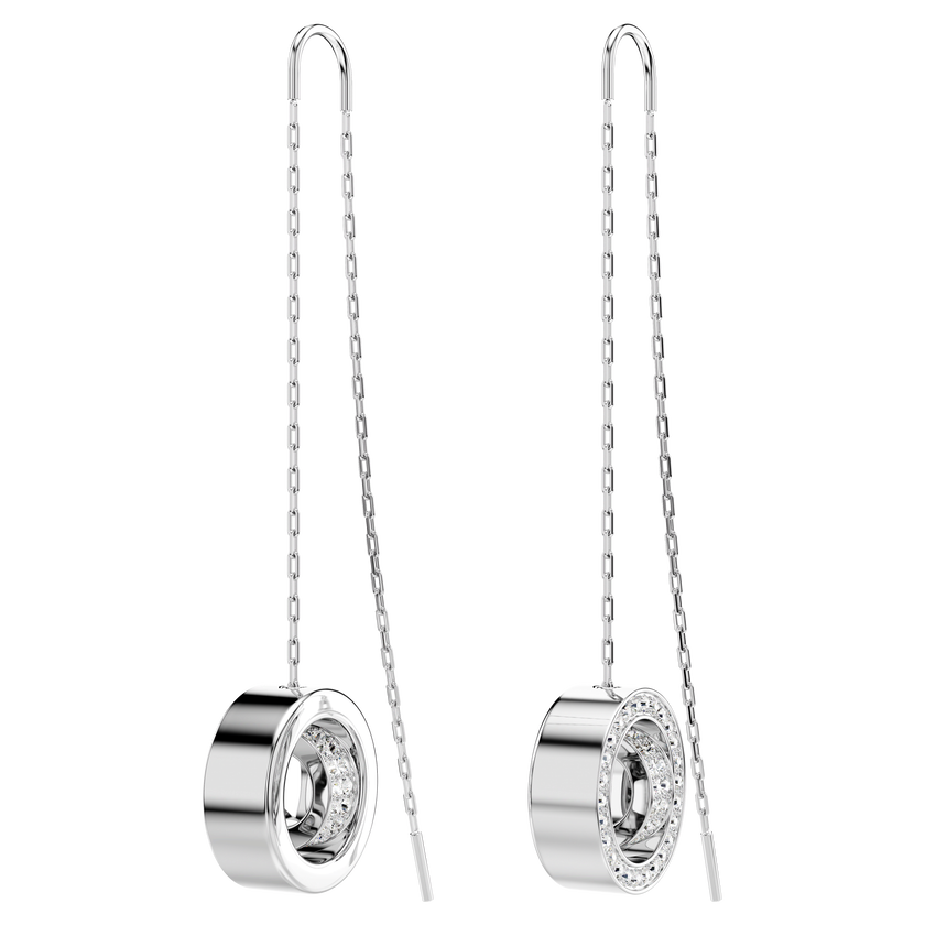 swarovski hollow drop earrings  long  white  rhodium plated