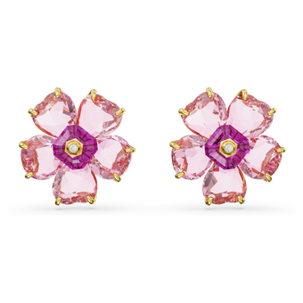 swarovski idyllia stud earrings flower pink gold tone plated