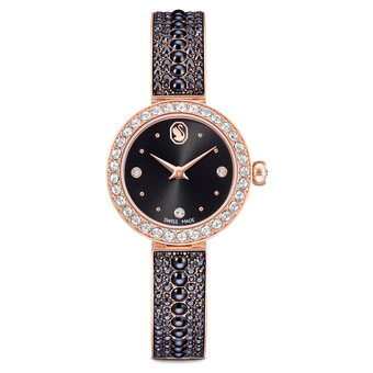 swarovski matrix pearl bangle watch  swiss made  crystal bracelet  black  rose gold tone finish