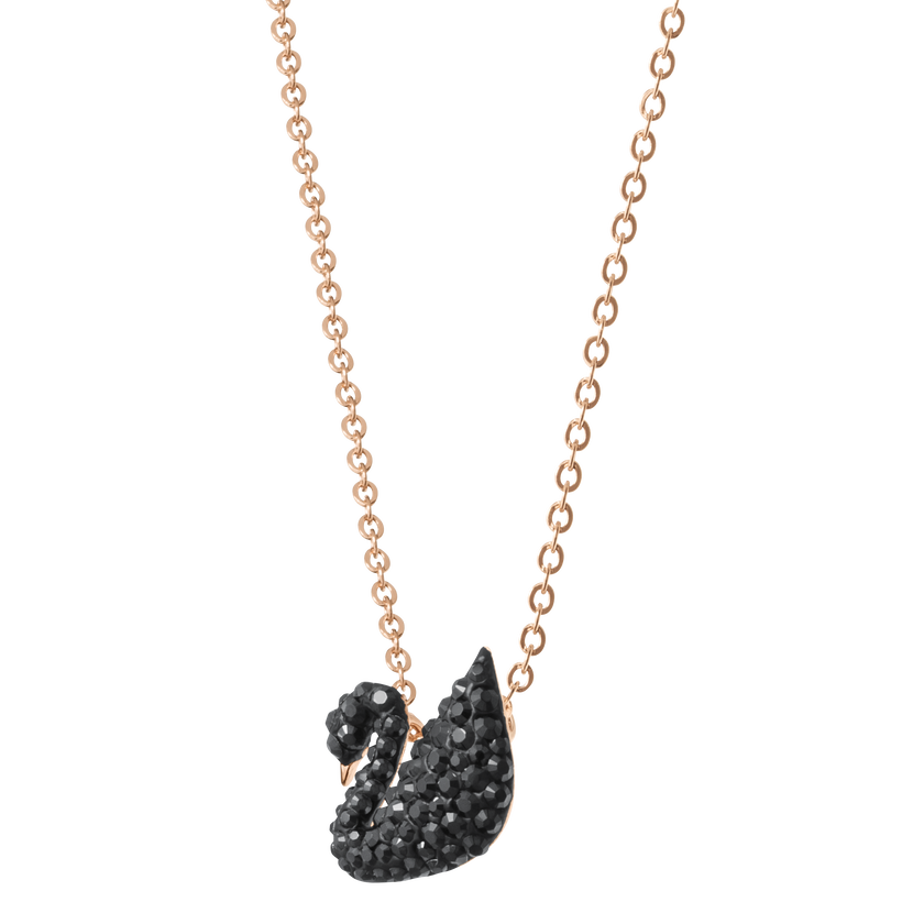 Iconic Swan Pendant, Small, Black, Rose Gold Plated
