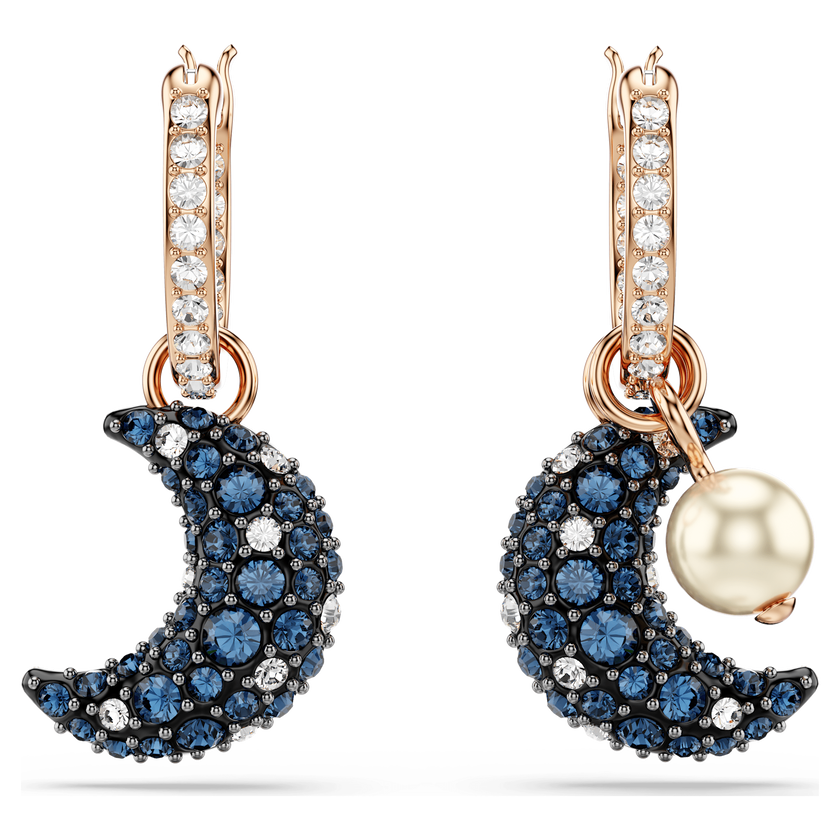 swarovski sublima drop earrings  crystal pearl  asymmetrical design  moon  multicolored  rose gold tone plated