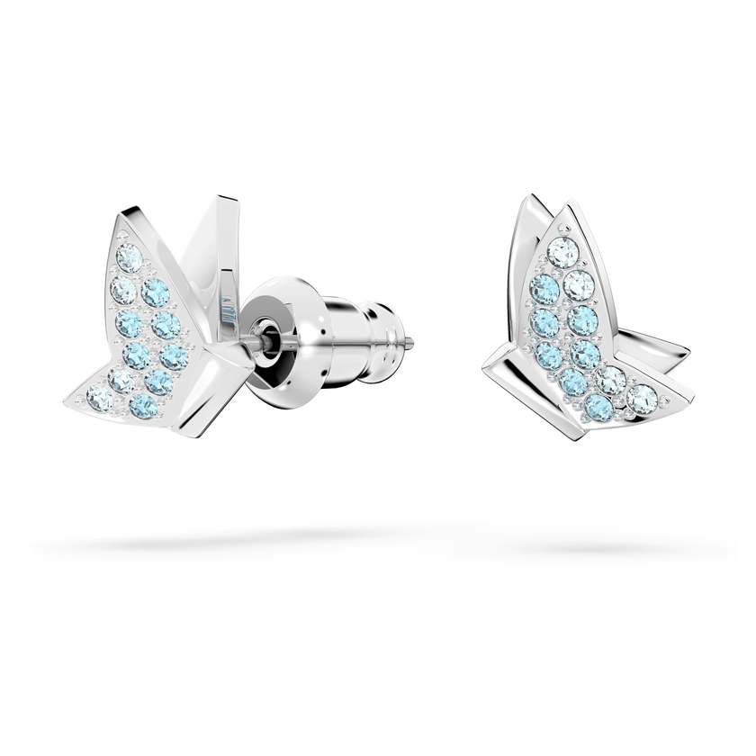 swarovski lilia stud earrings  butterfly  blue  rhodium plated