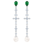 Perfection Pierced Earrings, Green, Rhodium plated